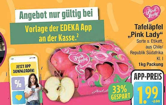 Tafeläpfel "Pink Lady" 1 kg Packung