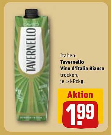 Tavernello Vino d'Italia Bianco trocken, je 1-l-Pckg.