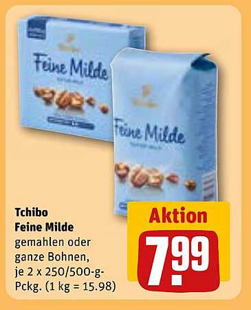 Tchibo Feine Milde - gemahlen oder ganze Bohnen, je 2 x 250/500-g-Pckg.