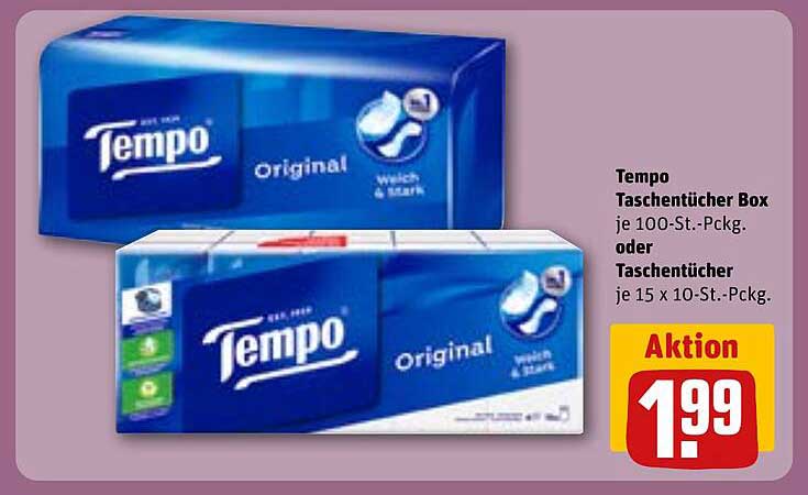 Tempo Taschentücher Box je 100-St.-Pckg. oder Taschentücher je 15 x 10-St.-Pckg.