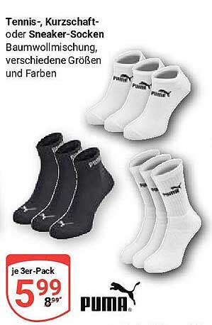 Tennis-, Kurzschaft- oder Sneaker-Socken im 3er-Pack von PUMA