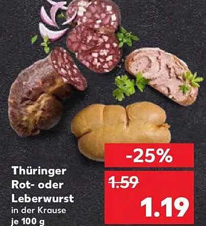 Thüringer Rot- oder Leberwurst in der Krause je 100 g