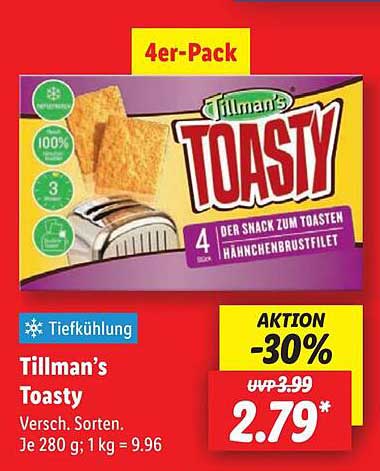 Tillman’s Toasty 4er-Pack – Der Snack zum Toasten mit Hähnchenbrustfilet