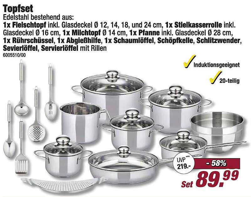 Topfset 20-teilig aus Edelstahl mit Induktionsgeeignet