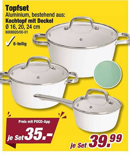 Topfset Aluminium, bestehend aus: Kochtopf mit Deckel Ø 16, 20, 24 cm 6-teilig