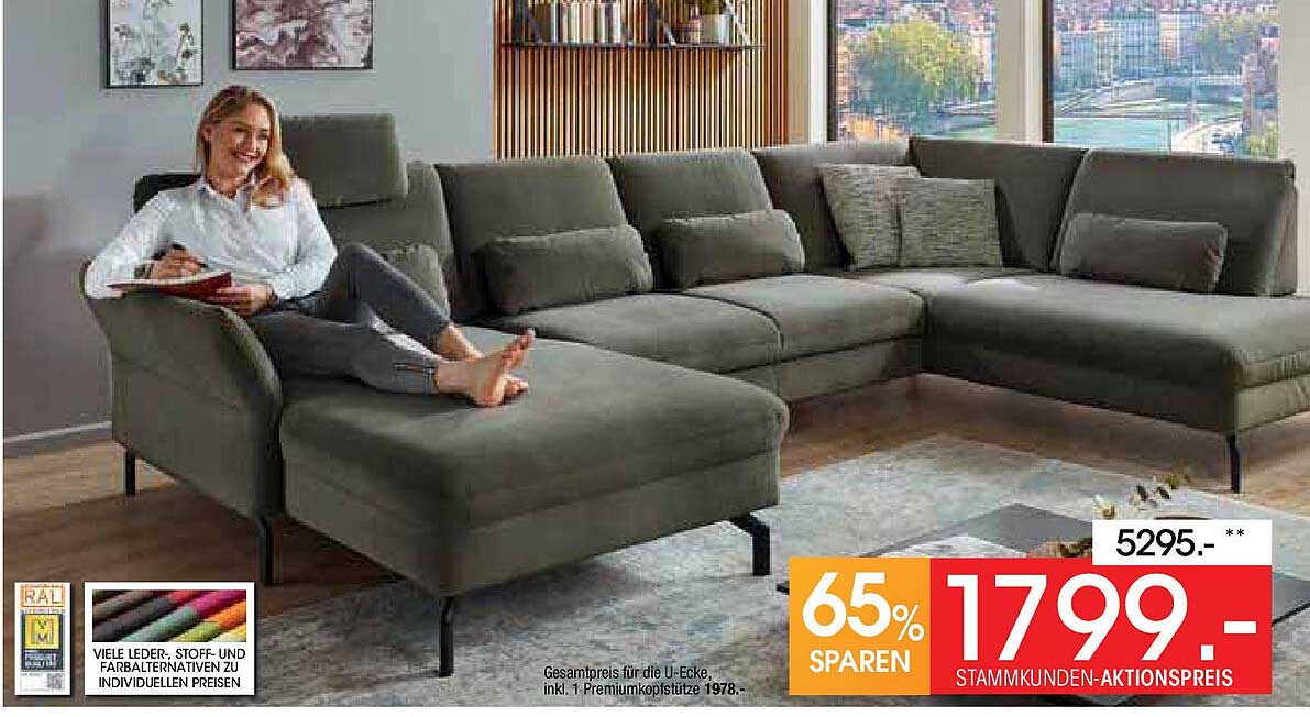 U-Ecksofa mit Premiumkopfstütze – Jetzt zum einmaligen Aktionspreis!