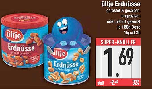 ültje Erdnüsse geröstet & gesalzen oder pikant gewürzt je 180g Dose