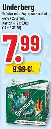 Underberg Kräuter oder Espresso Herbtini 44% / 27% Vol.
