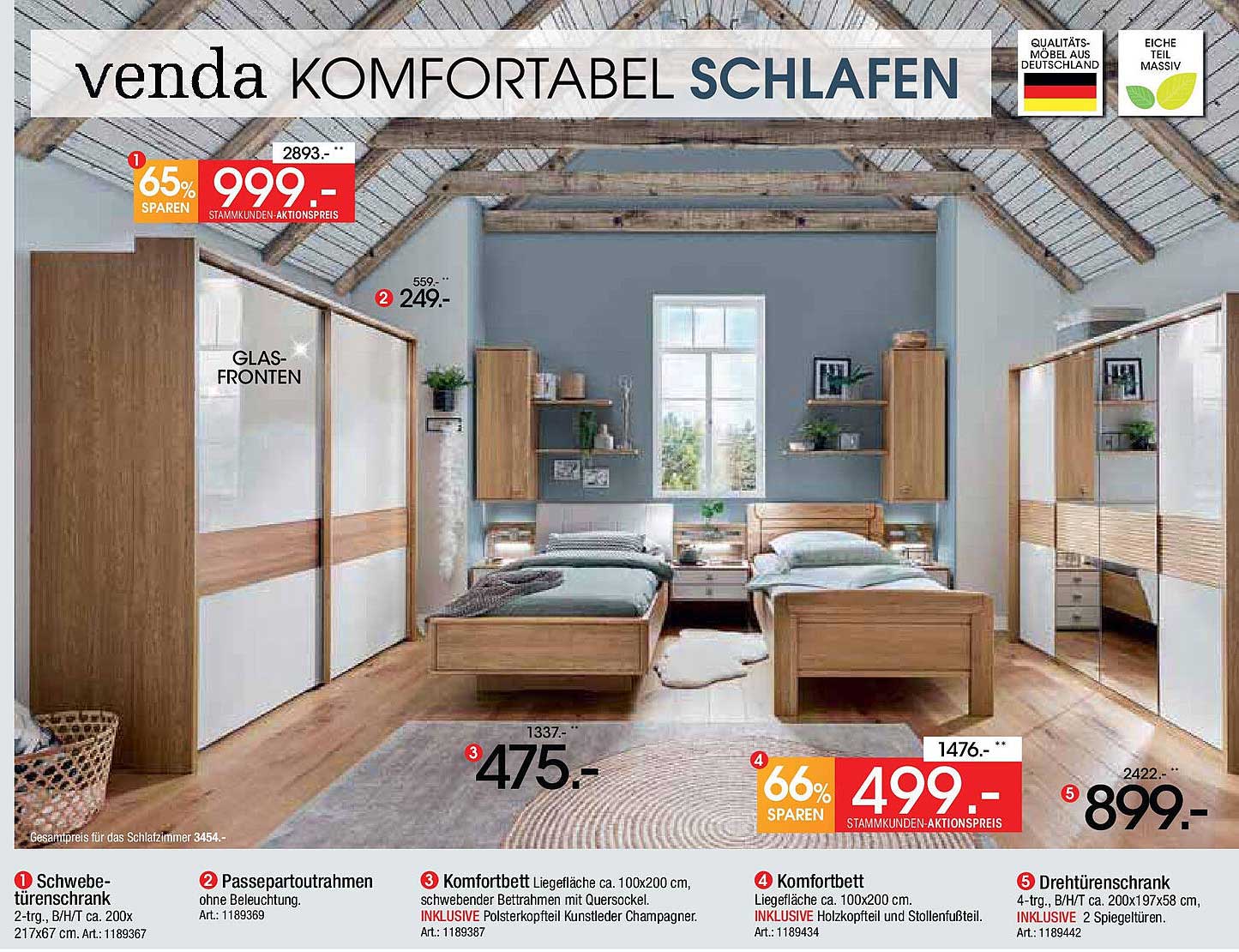 Venda Komfortbett 100x200 cm inkl. Kopfteil und Stollenfüße