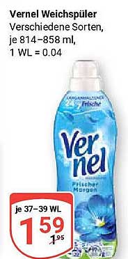 Vernel Weichspüler - verschiedene Sorten, je 814–858 ml