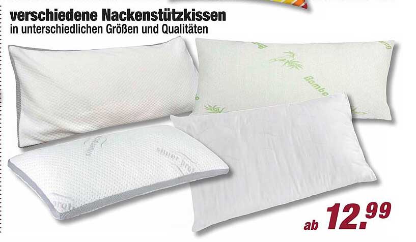 verschiedene Nackenstützkissen in unterschiedlichen Größen und Qualitäten