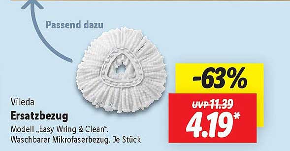 Vileda Ersatzbezug Modell „Easy Wing & Clean“ Waschbarer Mikrofasertuch