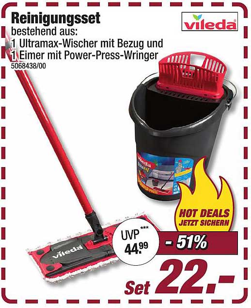 Vileda Reinigungsset - Ultramax-Wischer mit Eimer und Power-Press-Wringer