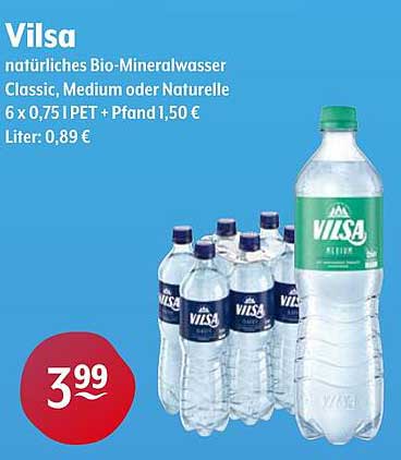 Vilsa natürliches Bio-Mineralwasser Classic, Medium oder Naturelle 6 x 0,75 l