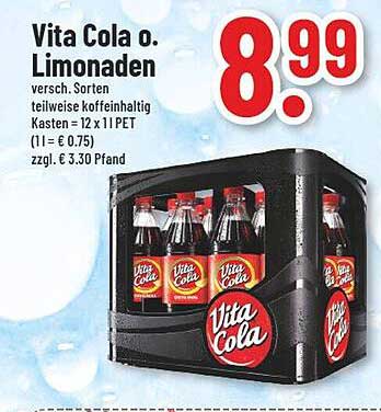 Vita Cola oder Limonaden - Kasten 12 x 1,1 L PET