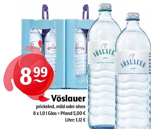 Vöslauer prickelnd, mild oder ohne – 8 x 1,0 l Glas