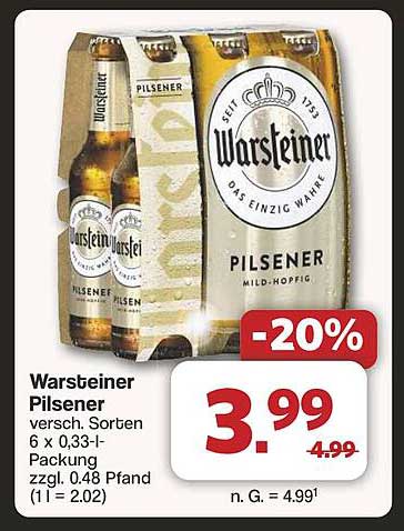 Warsteiner Pilsener 6 x 0,33 l – Mild und Hopfig im Angebot!