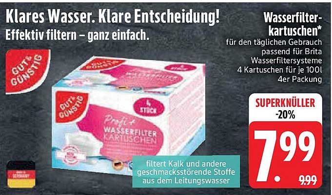 Wasserfilterkartuschen für Brita System - 4er Pack