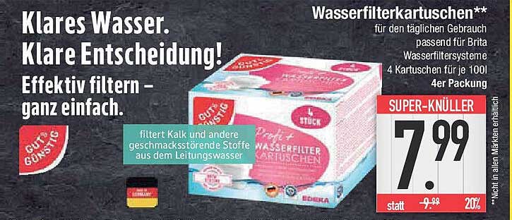 Wasserfilterkartuschen für Brita-Wasserfiltersysteme – 4 Kartuschen