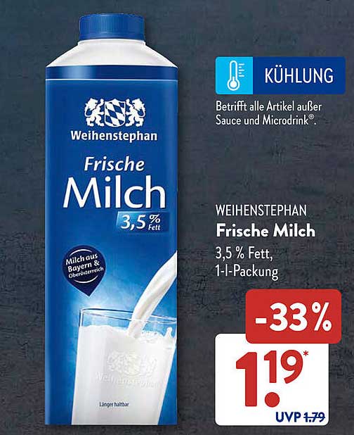 Weihenstephan Frische Milch 3,5 % Fett, 1-Liter-Packung