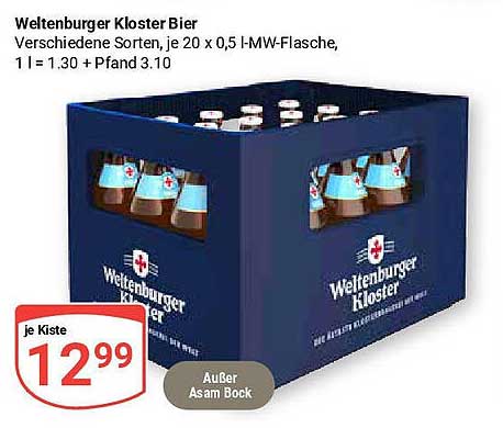 Weltenburger Kloster Bier, 20 x 0,5 l