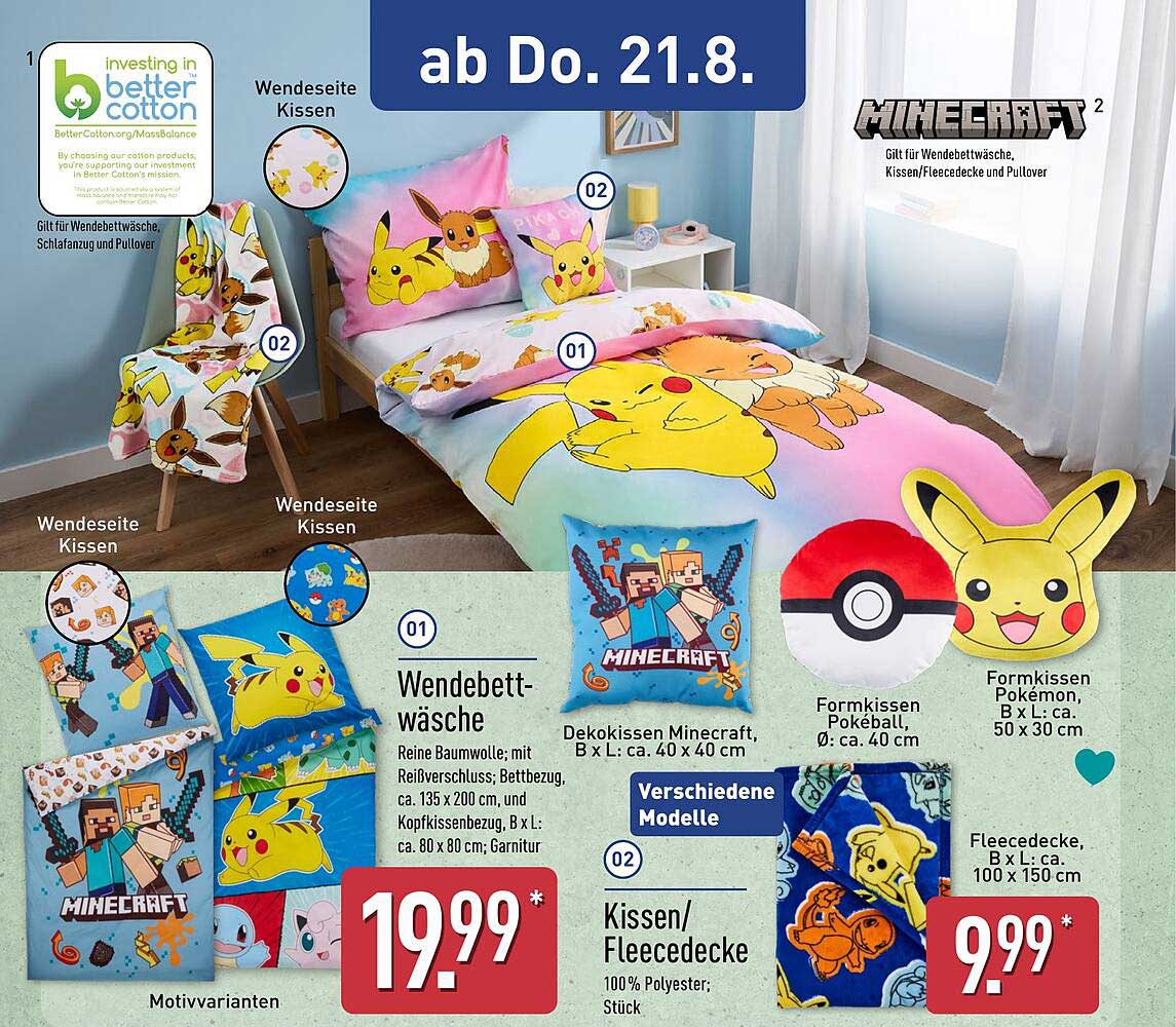 Wendebettwäsche Minecraft und Pokémon