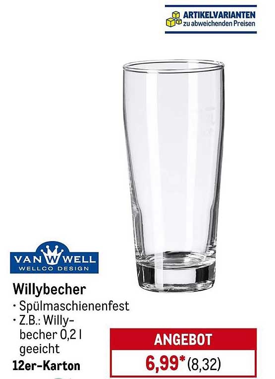 Willybecher - Spülmaschinenfest von Van Well, 12er-Karton