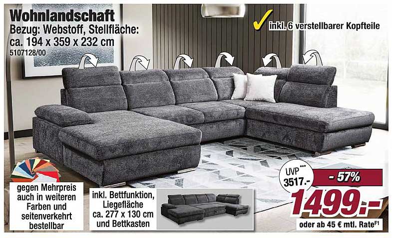 Wohnlandschaft mit verstellbaren Kopfteilen