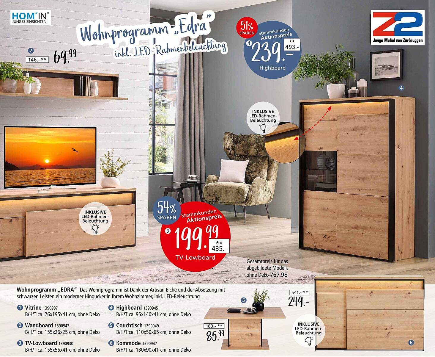 Wohnprogramm "Edra" inkl. LED-Rahmenbeleuchtung