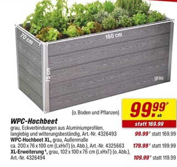 WPC-Hochbeet 160 x 70 x 75 cm – grau