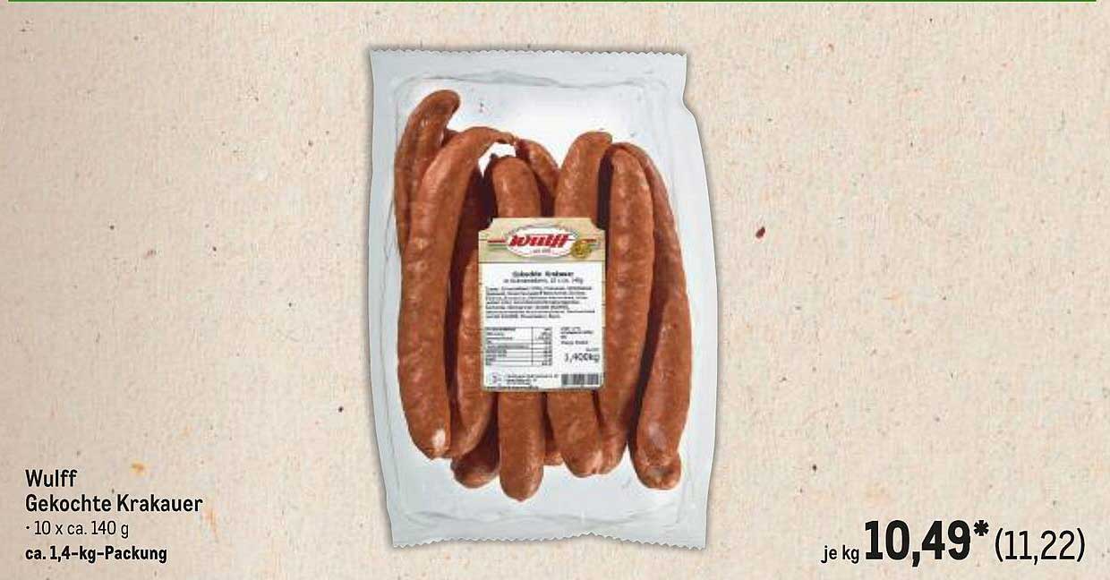 Wulff Gekochte Krakauer – 10 x ca. 140 g, ca. 1,4-kg-Packung