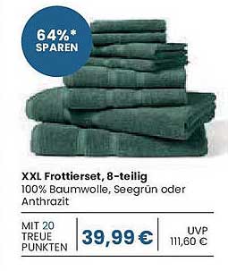 XXL Frottierset, 8-teilig - 100% Baumwolle, Seegrün oder Anthrazit
