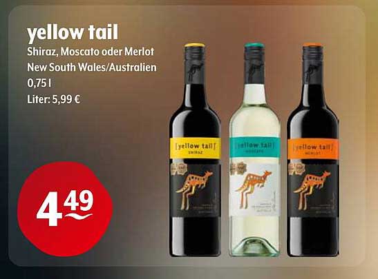 yellow tail Shiraz, Moscato oder Merlot 0,75 l