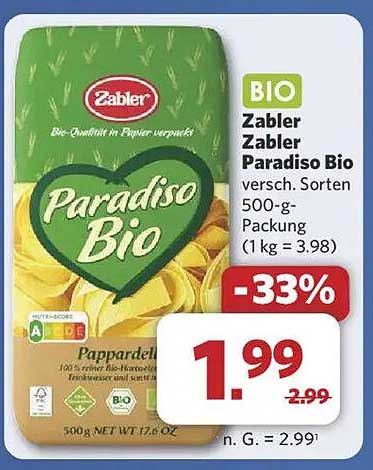 Zabler Paradiso Bio Pappardelle 500-g-Packung