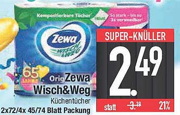Zewa Wisch & Weg Küchentücher – 2x72/4x 45/74 Blatt Packung