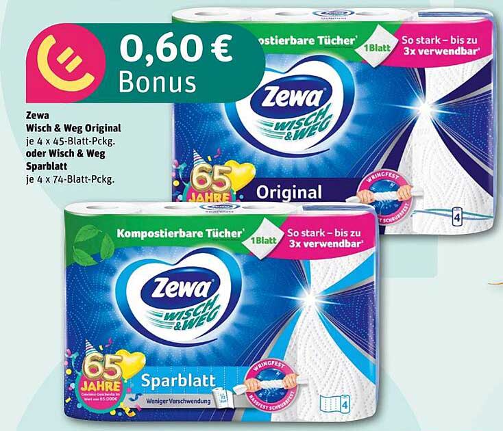 Zewa Wisch & Weg Original oder Sparblatt - 4 x 45-Blatt oder 4 x 74-Blatt-Pckg.