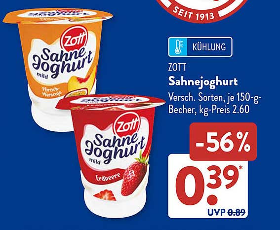 Zott Sahnejoghurt - verschiedene Sorten, je 150-g-Becher