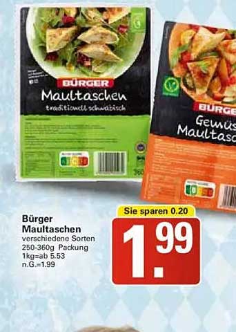 Bürger Maultaschen verschiedene Sorten 250-360g