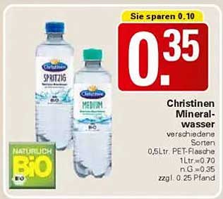 Christinen Mineralwasser verschiedene Sorten 0,5 Ltr. PET-Flasche