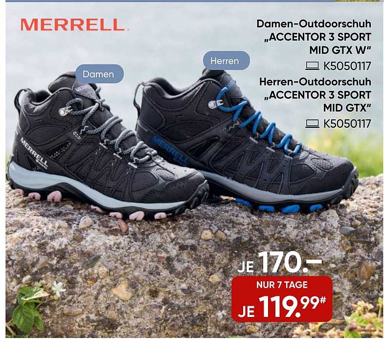 Damen-Outdoorschuh "ACCENTOR 3 SPORT MID GTX W" und Herren-Outdoorschuh "ACCENTOR 3 SPORT MID GTX" von Merrell