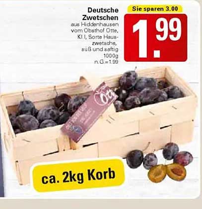Deutsche Zwetschen aus Hiddenhausen vom Obsthof Otte, 2 kg Korb