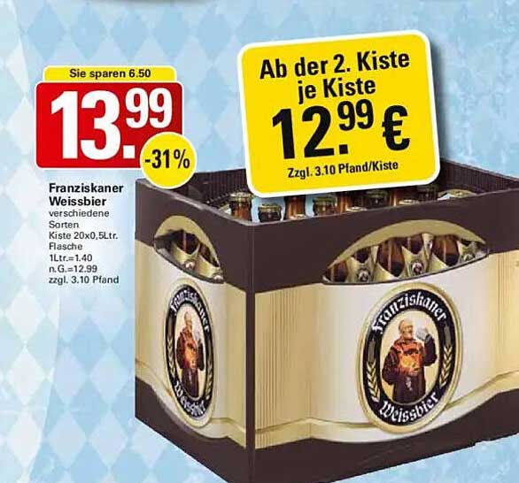 Franziskaner Weissbier verschiedene Sorten Kiste 20x0,5L Flasche