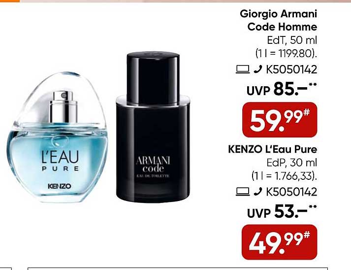 Giorgio Armani Code Homme EdT, 50 ml und KENZO L'Eau Pure EdP, 30 ml