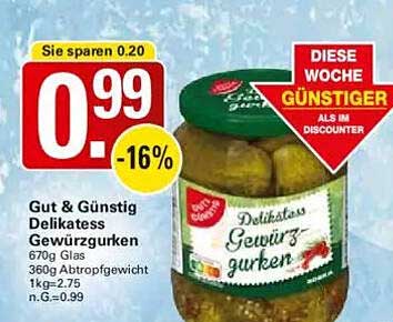 Gut & Günstig Delikatess Gewürzgurken 670g Glas