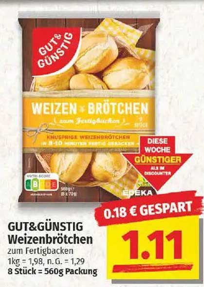 GUT & GÜNSTIG Weizenbrötchen zum Fertigbacken - 8 Stück