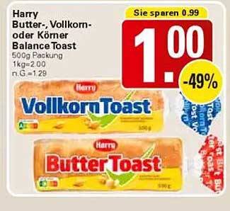 Harry Butter-, Vollkorn- oder Körner BalanceToast 500g