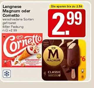 Langnese Magnum oder Cornetto - verschiedene Sorten gefroren