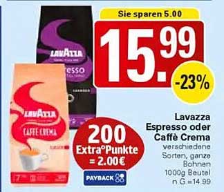 Lavazza Espresso oder Caffè Crema 1000g Beutel