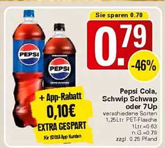 Pepsi Cola, Schwip Schwap oder 7Up – 1,25 L PET-Flasche
