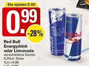 Red Bull Energydrink oder Limonade 0,25L Dose